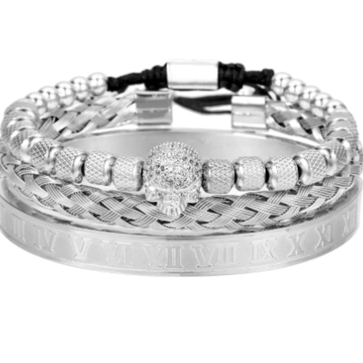 3pcs/Set Handmade Men Bracelet Micro Pave CZ Skeleton Skull