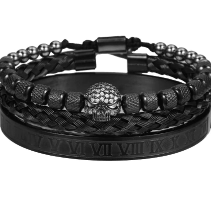 3pcs/Set Handmade Men Bracelet Micro Pave CZ Skeleton Skull